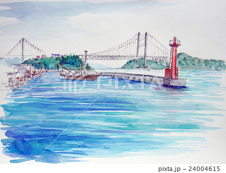 風景画】瀬戸大橋 風景油絵 額縁付き 海 景色 アート 絵画 インテリア