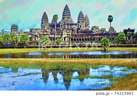 カンボジア アンコールワット遺跡 絵画 油絵 カンボジア アンコール