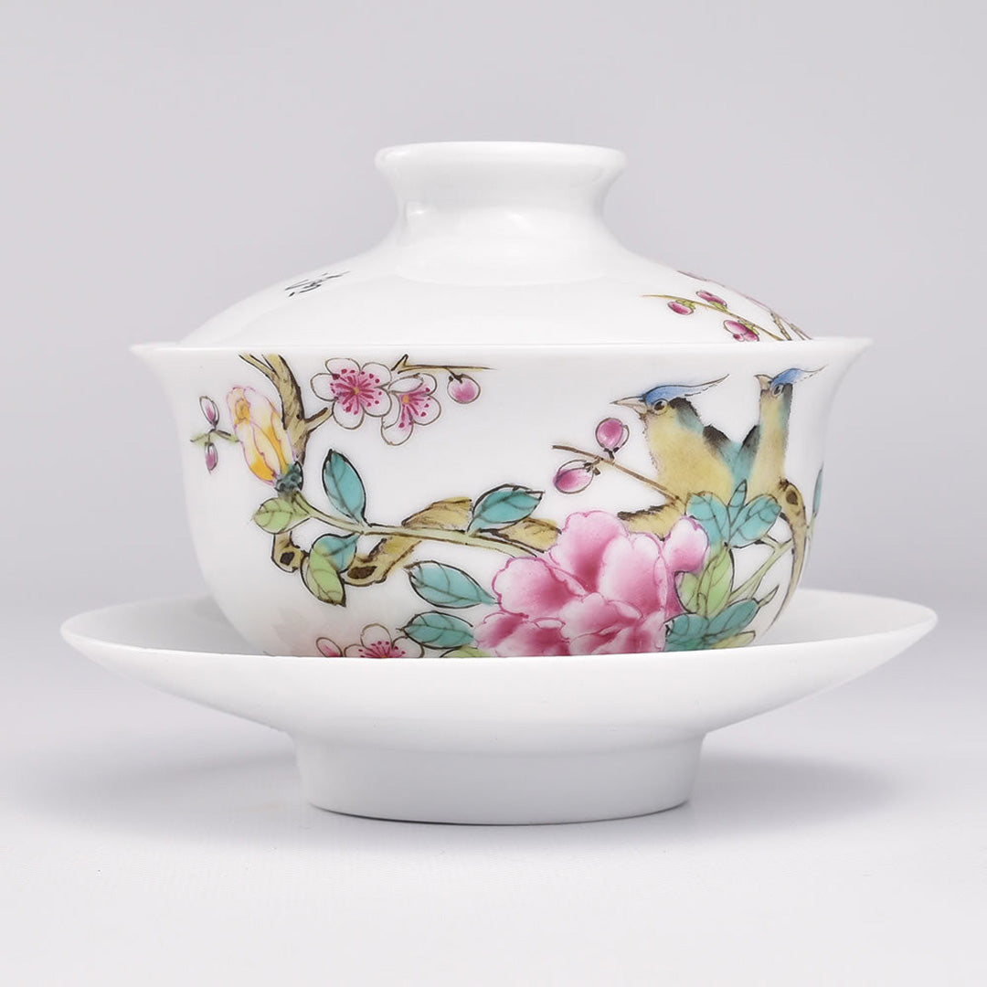 中国 大清光緒年製 粉彩 百美図 茶碗 一對 唐木台付 M R8899 中国 大清