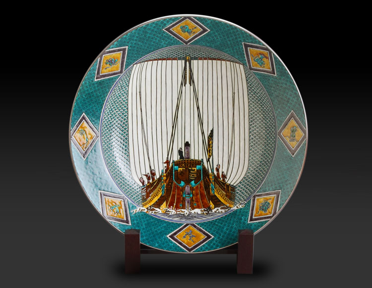 九谷焼 【北村隆 造】 ◇茶碗 北前船◇ 竹隆窯【抹茶碗・茶器・茶道具