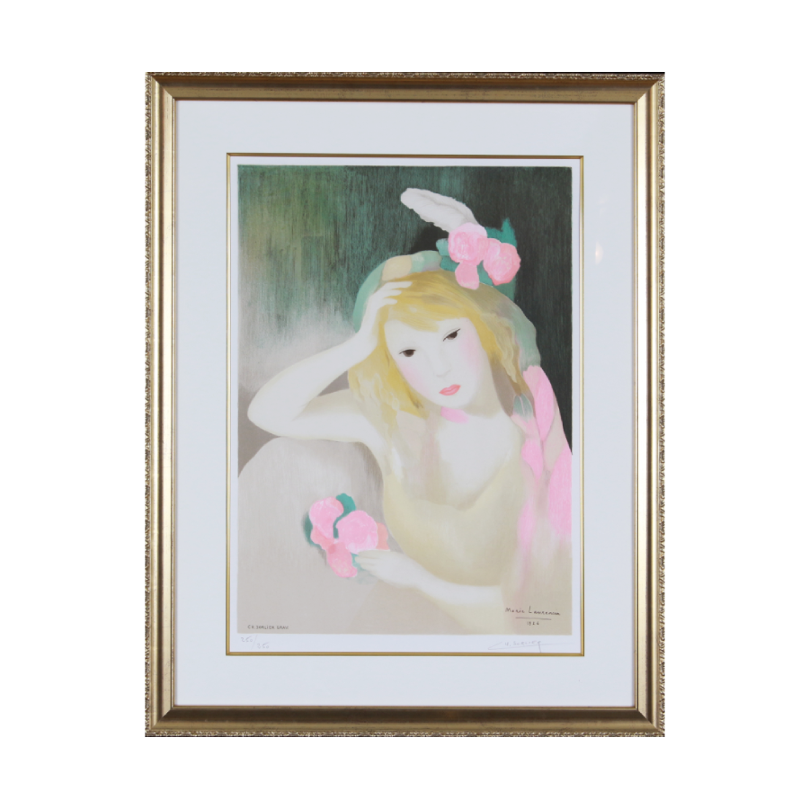 ローランサン 「少女」 版画作品集より、版上サイン、高級額付