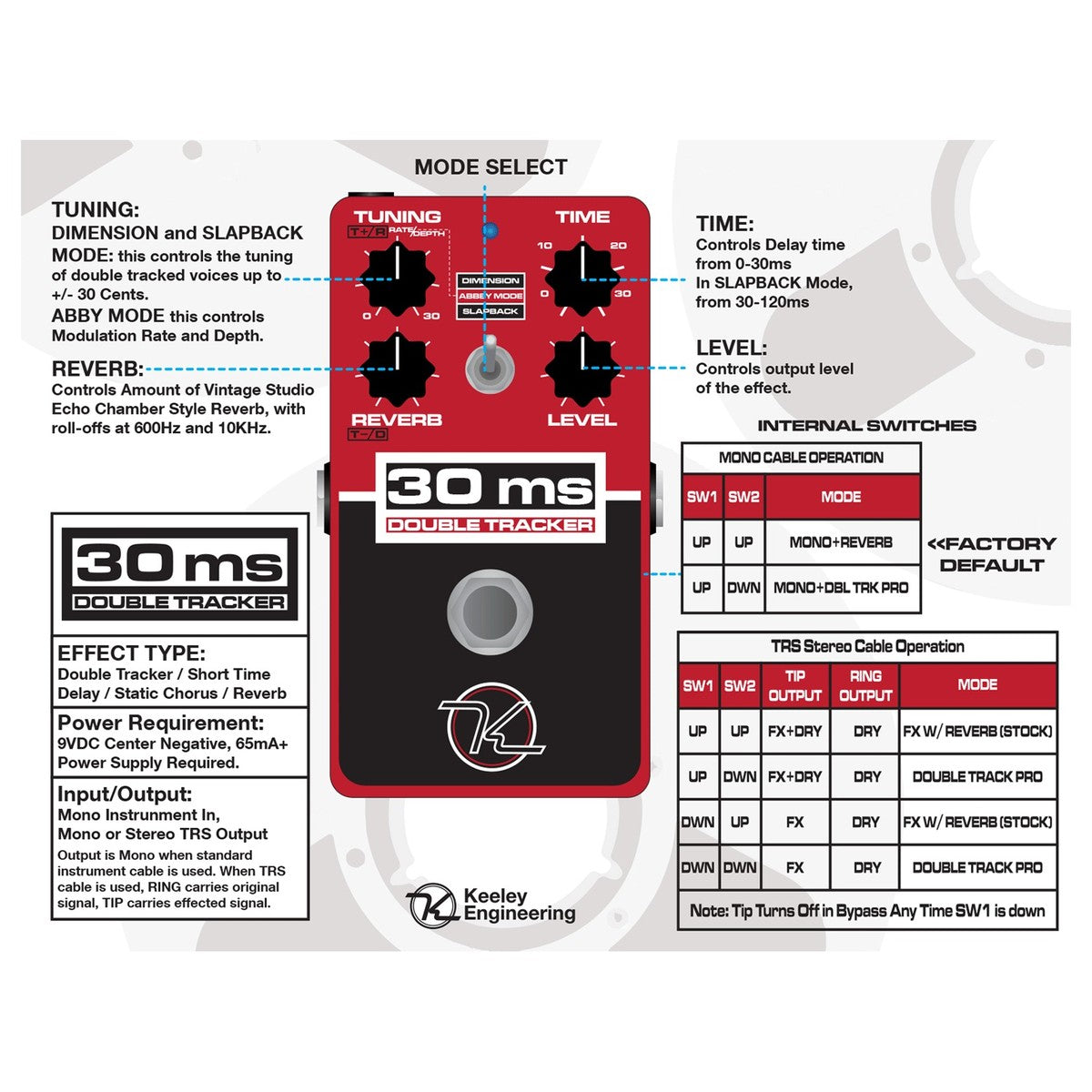 Keeley 30ms Double Tracker Automatic Double Tracking Pedal with