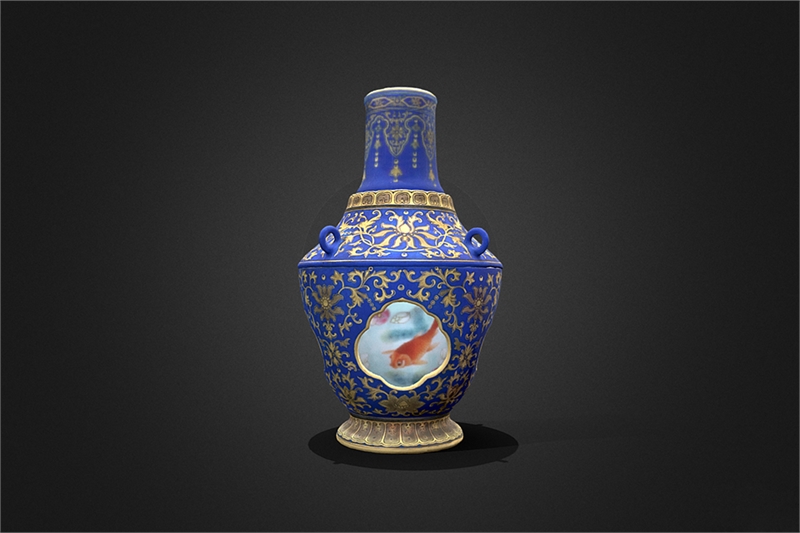 国立故宮博物院 3D文物鑑賞-3D文物-清 乾隆 琺瑯彩錦地開光西洋人物貫耳瓶