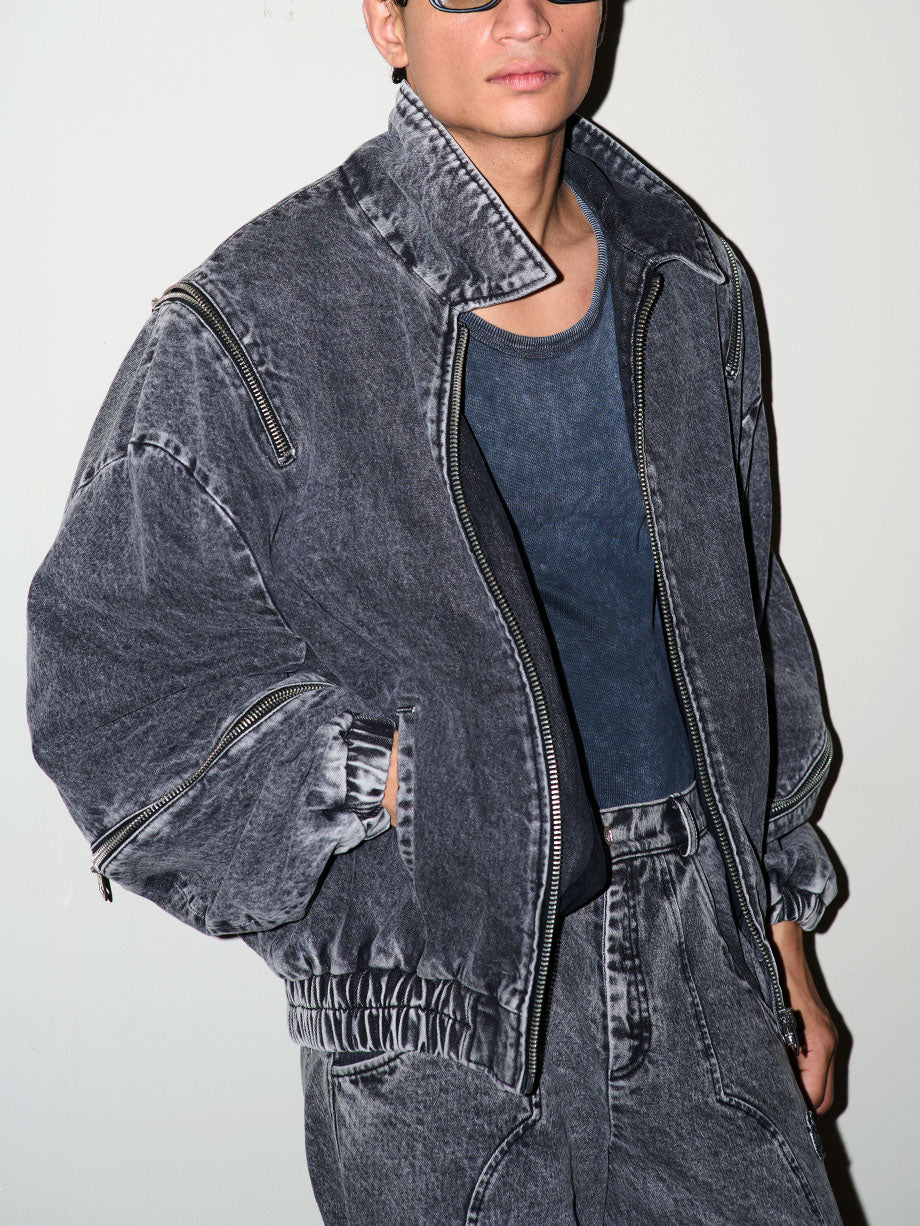 no mass prod cropped moto denim jacket L 【公式通販】