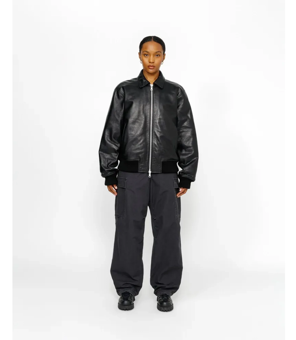 Stussy Black Leather Garage Jacket – Classic Black Leather