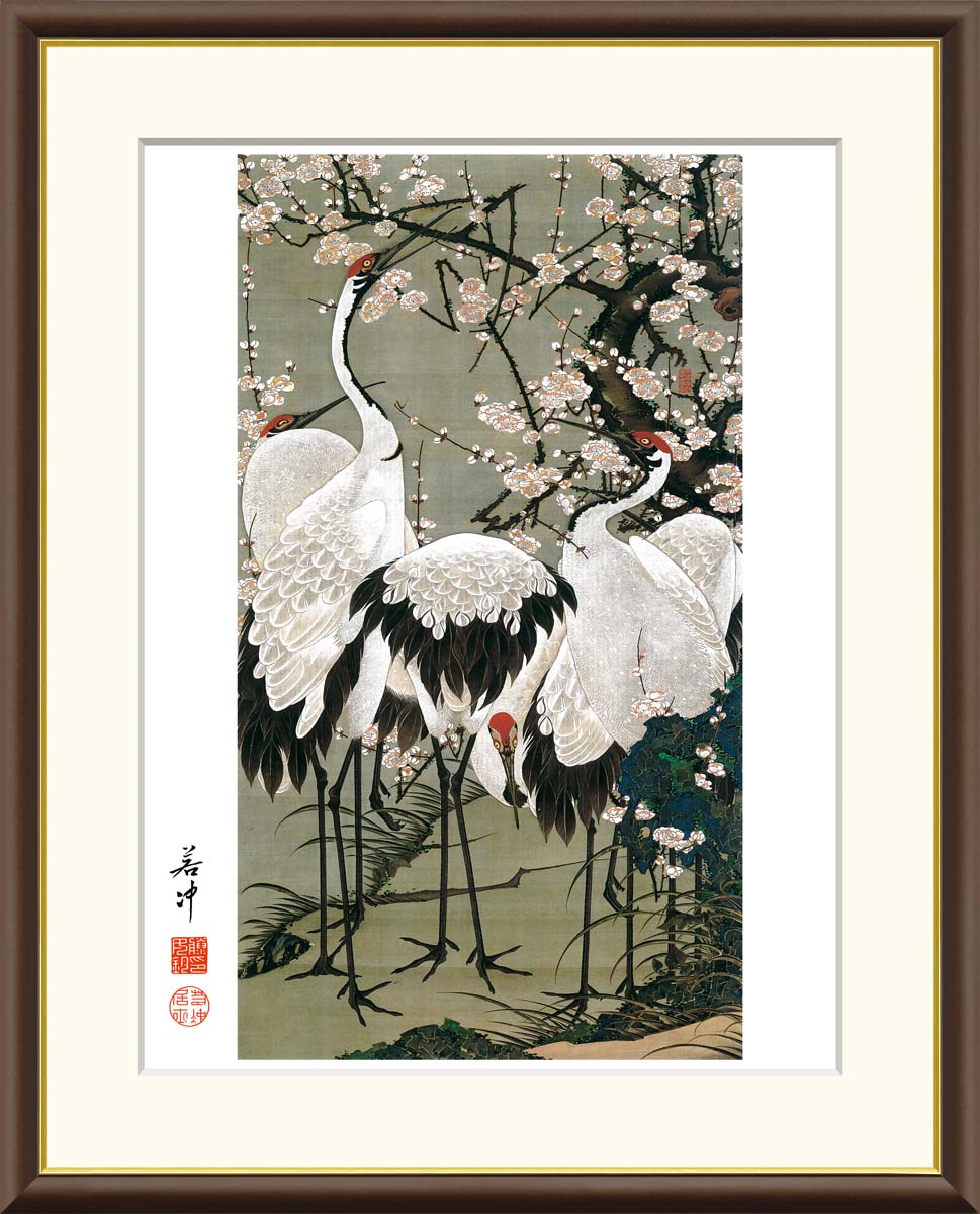 鶴の手描き絵画 黒フレーム付き 鶴の手描き絵画 黒フレーム付き