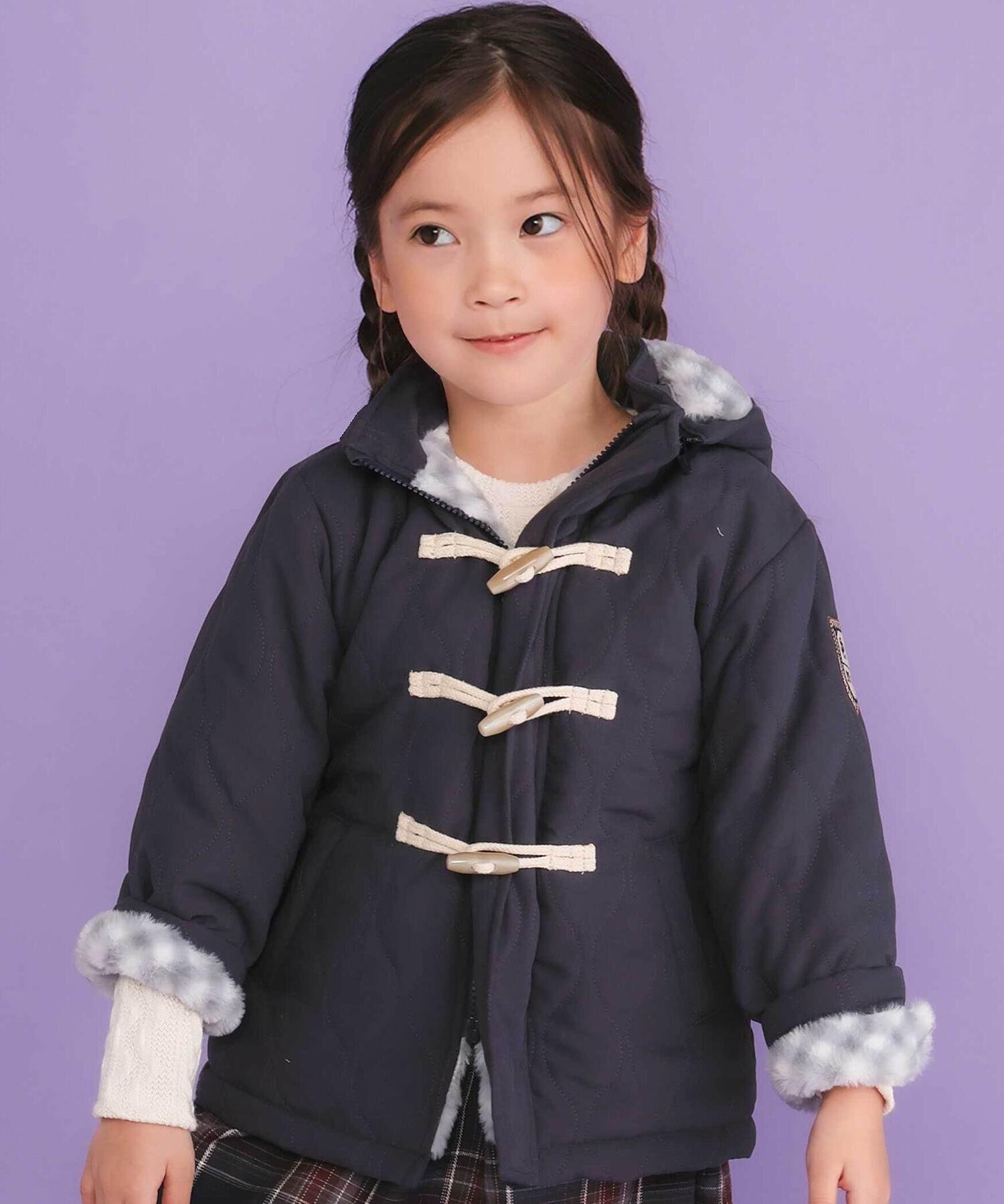 新品タグ付きBEBE べべ140 ダッフルコート グレーチェック未使用ウール