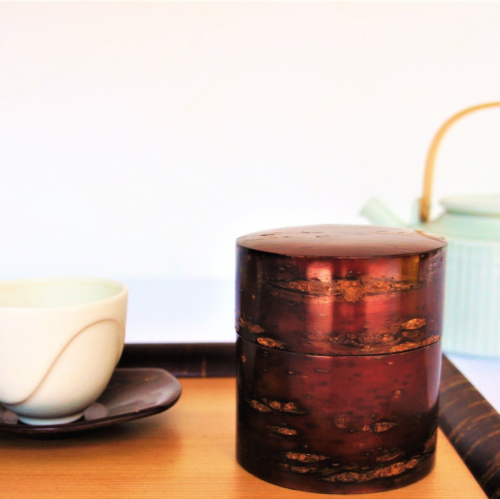 茶道具 桜皮細工茶入 桜材 銘 福寿 茶道具 桜皮細工茶入 桜材