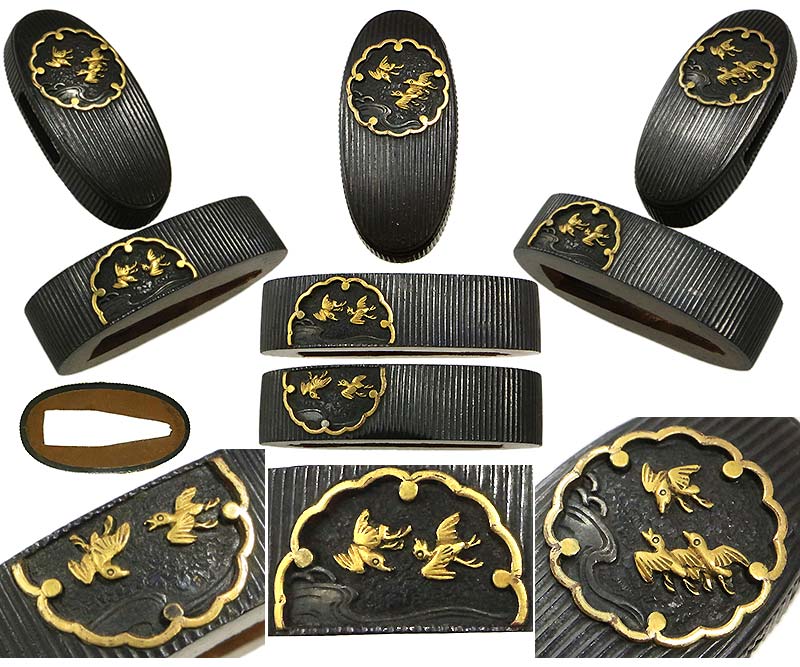 海】江戸明治期 日本刀装具 金象嵌 縁頭 4点(1点在