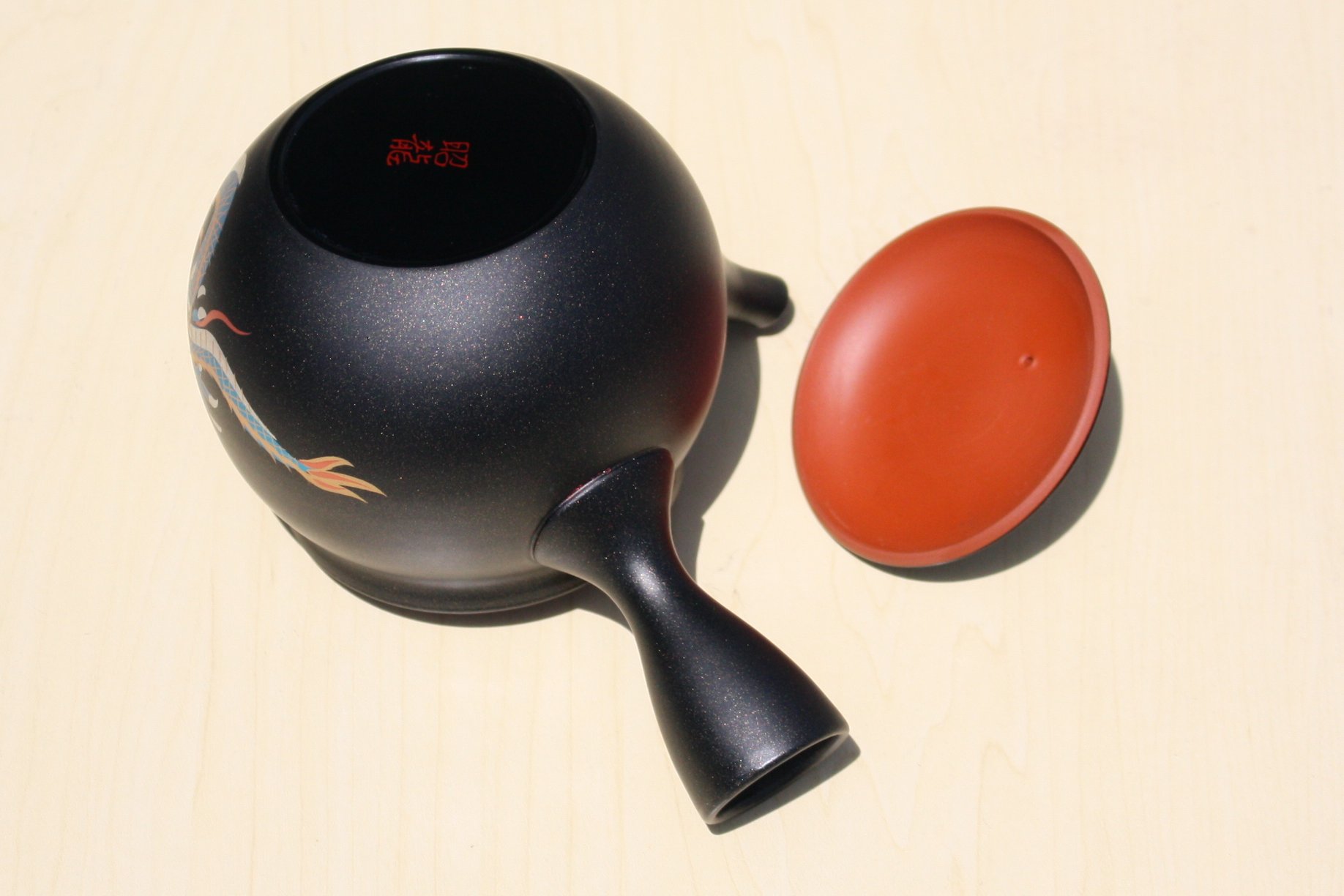 昭龍窯 朱泥黒蒔絵急須 龍 セラメッシュ（陶製茶こし）shouryu05