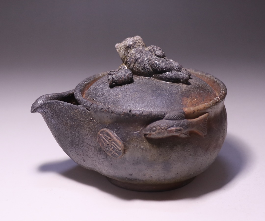 ☆ 激レア 備前焼 宝瓶 登り窯 龍 手びねり 急須 桐箱付き