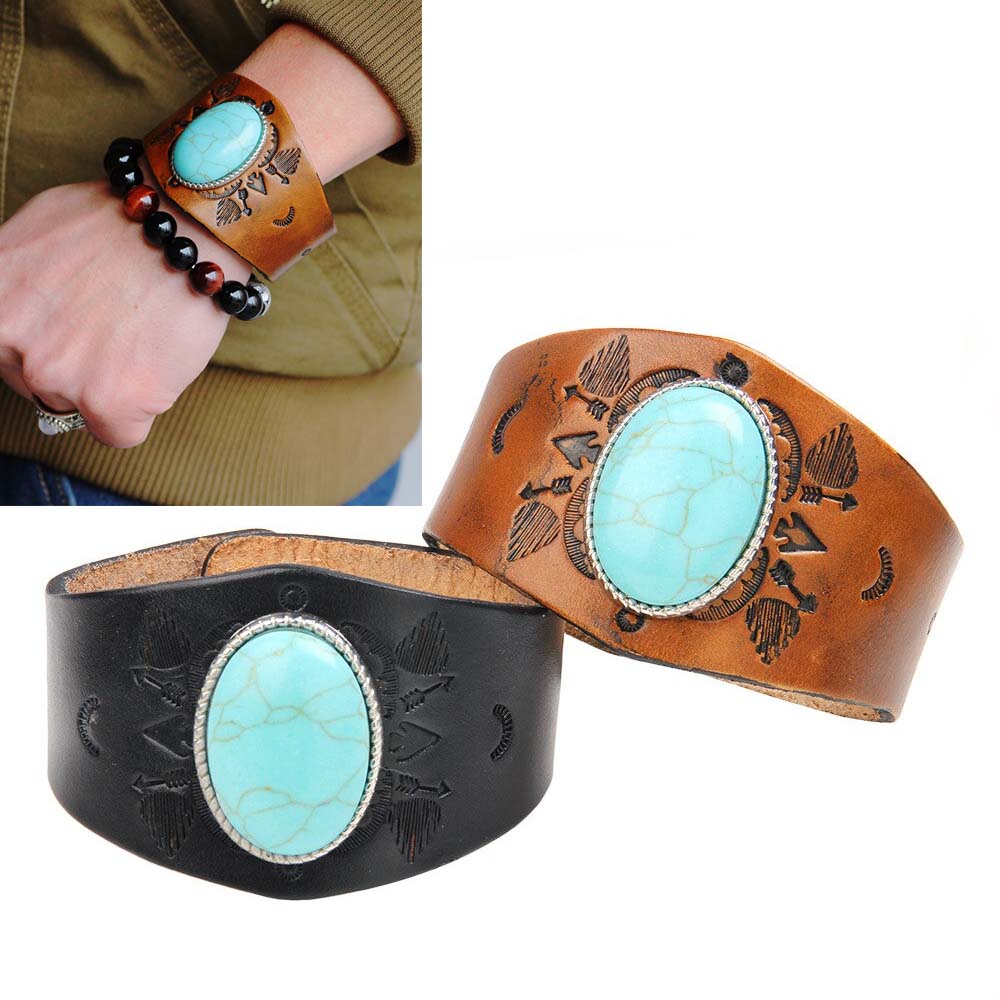 楽天市場】ビッグターコイズレザーブレスレット 1個販売 メンズ