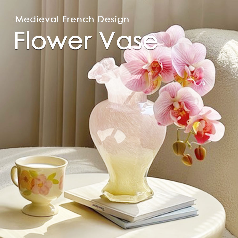 フリルエッジ ピンクガラス花瓶