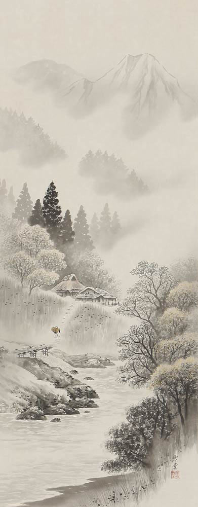 掛け軸 丙辰 夏雪堂 ♥掛軸 雪景図 田口 楚水 掛け軸 共箱付き 骨董品