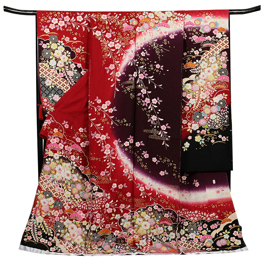 振袖 フルセット 金通し 辻が花 豪華 濃赤 可愛い 絞り m5 振袖 フル