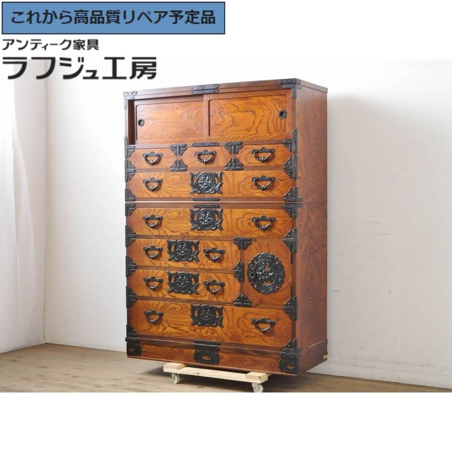 和箪笥 古家具 仙台箪笥 4段6杯 引き出し箪笥 和製アンティーク 昭和レトロ