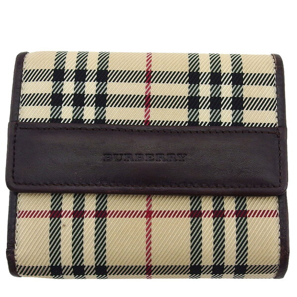 大人気】Burberry 三つ折り財布 ノバチェック シャドーホース レザー