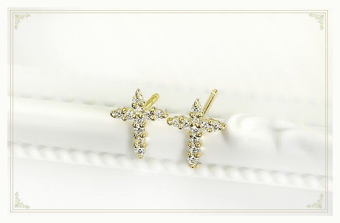 楽天市場】K18ダイヤモンドクロスピアス(ダイヤ0.18ct)(18k、18金製