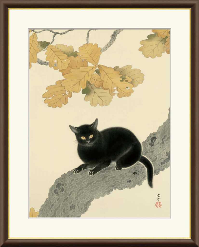 絵画額付（黒）油絵F6-071019猫たち