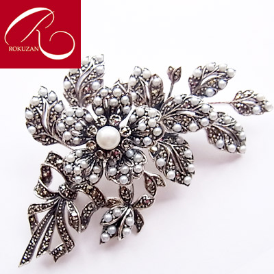 碌山 ROKUZAN ロクザン メノウ ケシパール 925 シルバー ブローチ 楽天