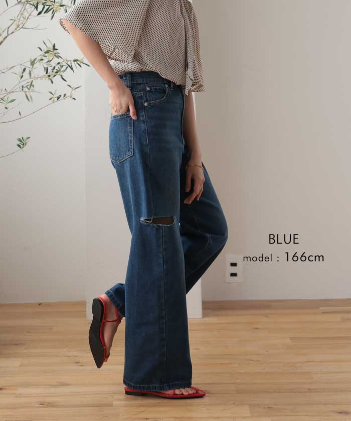 楽天市場】ダメージストレートデニムパンツ 春 M L ダメージ