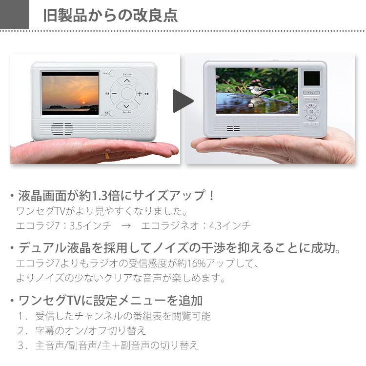 楽天市場】ワンセグ ラジオ エコラジネオ TLM-ETR017W 手回し 充電 多