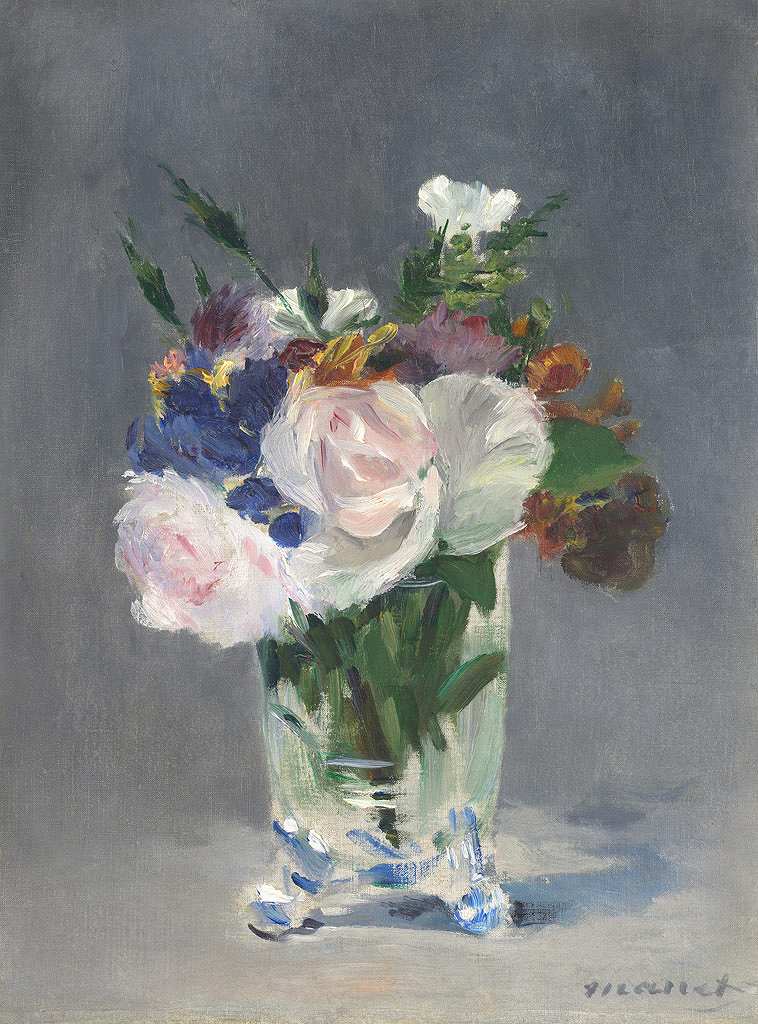 M▽エドゥアール・マネ 油彩 レプリカ 複製画 額縁 花瓶の芍薬 (37919) M▽