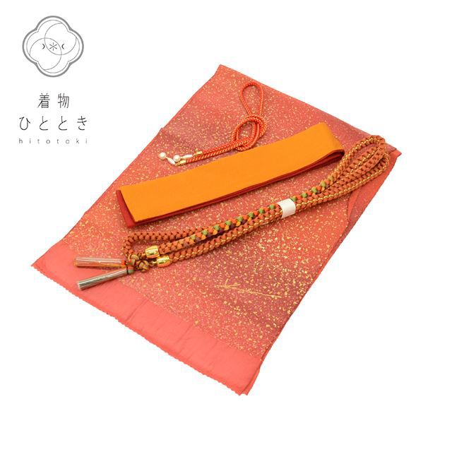 赤□シルク 定番人気□振袖5点セット 帯⁄帯あげ⁄帯