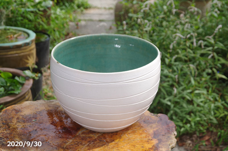 新品 特大Φ50 陶器 睡蓮鉢 メダカ鉢 難有 白 ホワイト ルーバー高級LWH