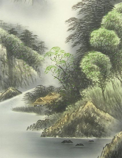 楽天市場】掛け軸 彩色山水 （佐藤竹風） 送料無料 【掛軸】【一間床