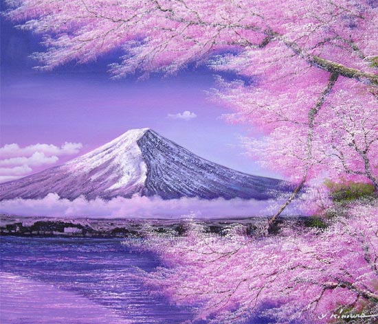 □美術品□桜に富士・陶板画□H.Bretscheider・01／25◇マイセン◇