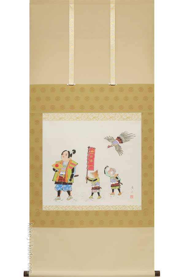 掛け軸 奥田廣尚 作品 掛軸□つくしに雀 「春風生福寿」 横物 画賛