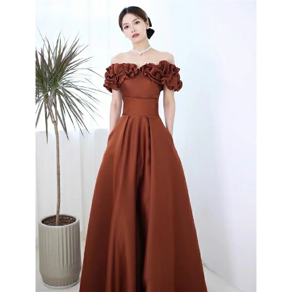 楽天市場】【送料無料】モードカラー:オフショルダーサテンドレス