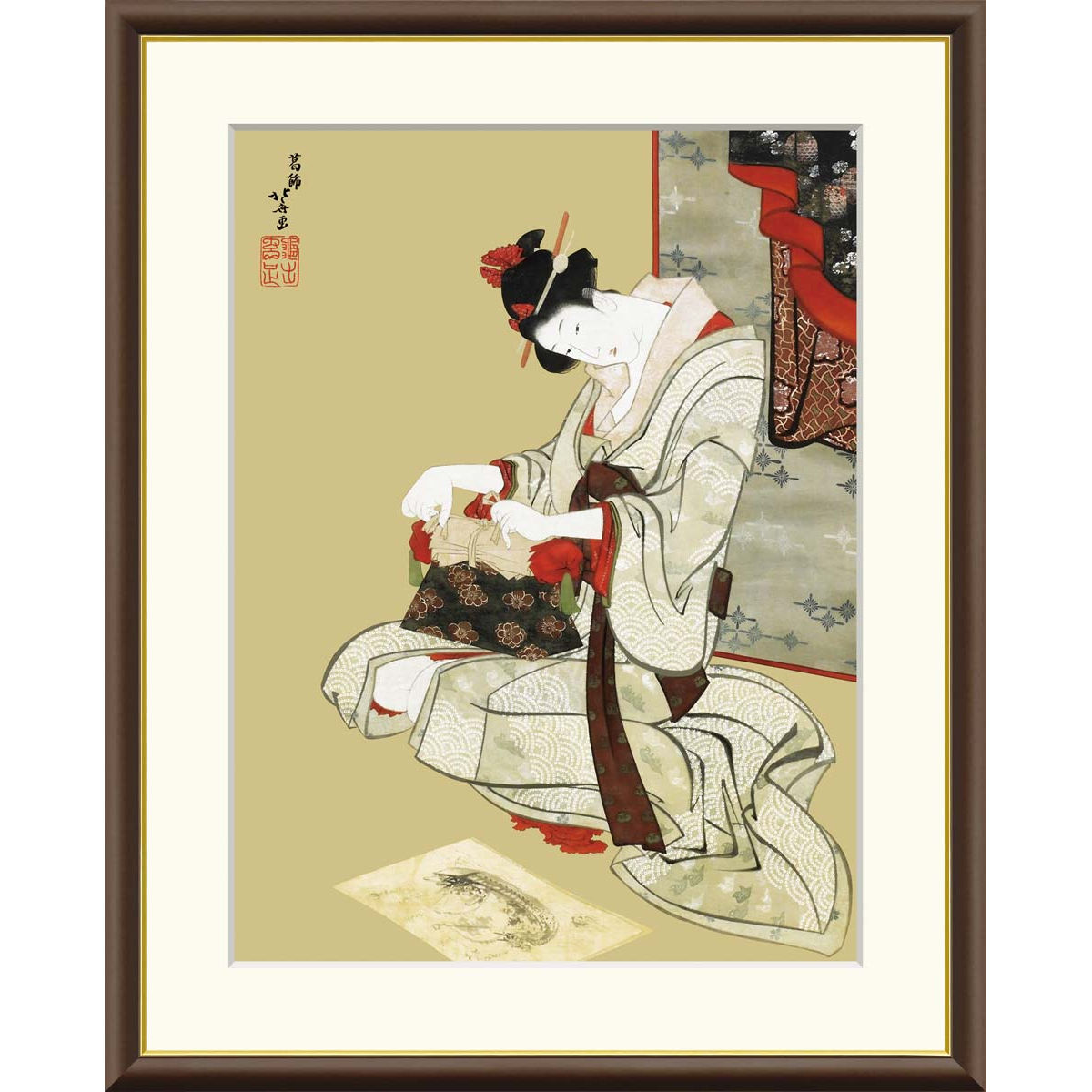 楽天市場】絵画 日本の名画 新年風俗図：朝化粧 葛飾北斎 額入り