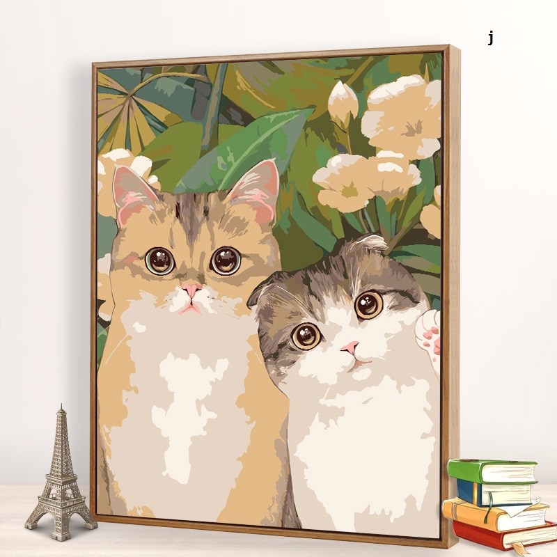 オーダー品 自作絵画 猫とうさぎたち 猫とうさぎの絵 オーダー品 自作