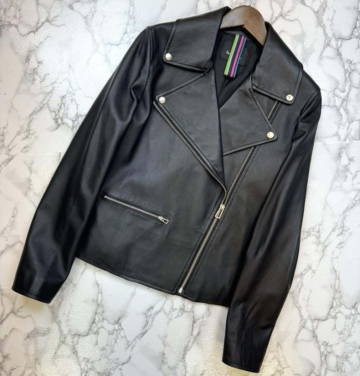 Paul Smith ブラックレザーシングルライダースジャケット Mサイズ Paul
