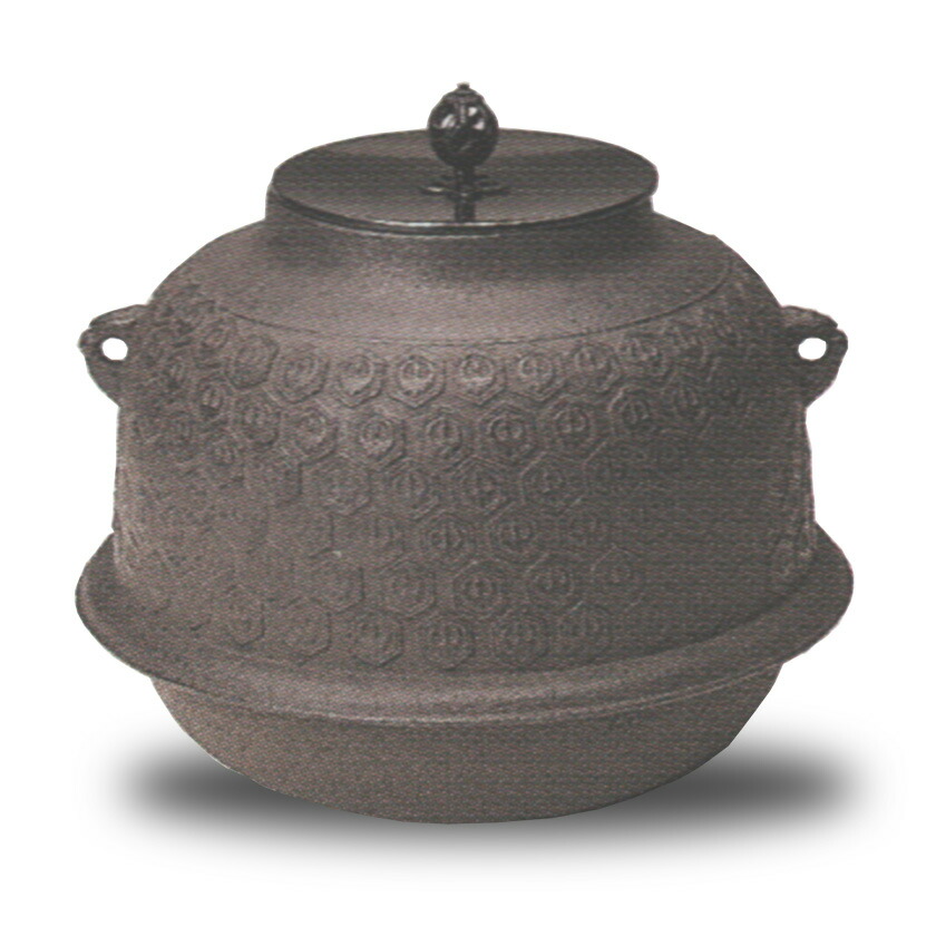 菊地政光「真形釜」共箱 高さ 約19cm 鉄瓶 茶釜 茶道具 釜師 山水地紋