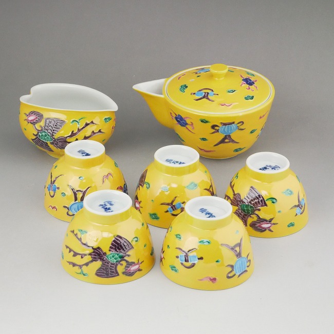 黄交趾 鳳凰之図 煎茶道具 高野昭阿弥 初代 煎茶道具 水注 水次 黄交趾