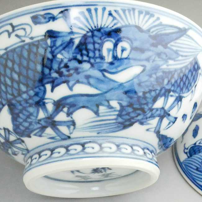 京焼 清水焼 平安 松本石亭作 彫金七宝 蓋付飯碗 5客組 共箱共布付き