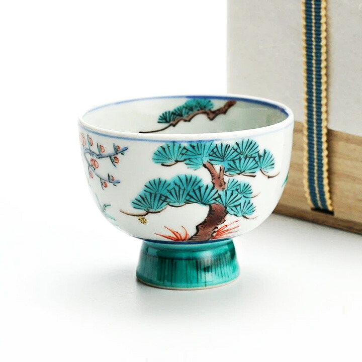 九谷焼 三ツ井為吉作 色絵 松竹梅文 小壷 共箱 C 5343 九谷焼 三ツ井為