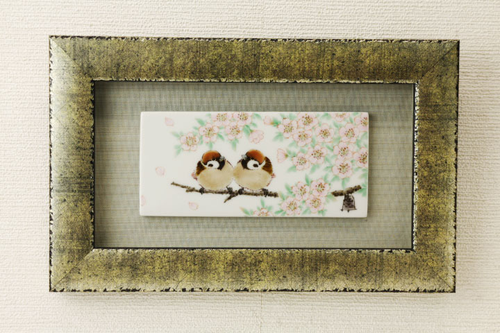 九谷焼 陶額 雀図四季セット / 中村陶志人 中村陶志人作 陶額 十二雀図