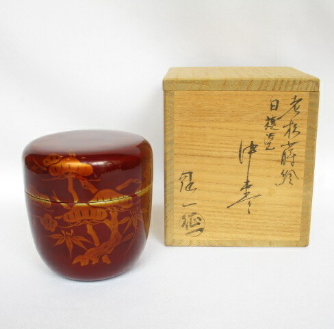 茶道具山中塗早見征一作白漆扇面流水蒔絵平棗共箱V6844