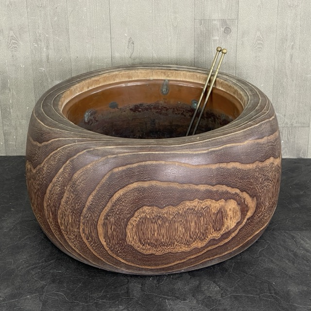 1N001○良品○木製 漆器の 火鉢2個○手あぶり 暖炉 囲炉裏 レトロ
