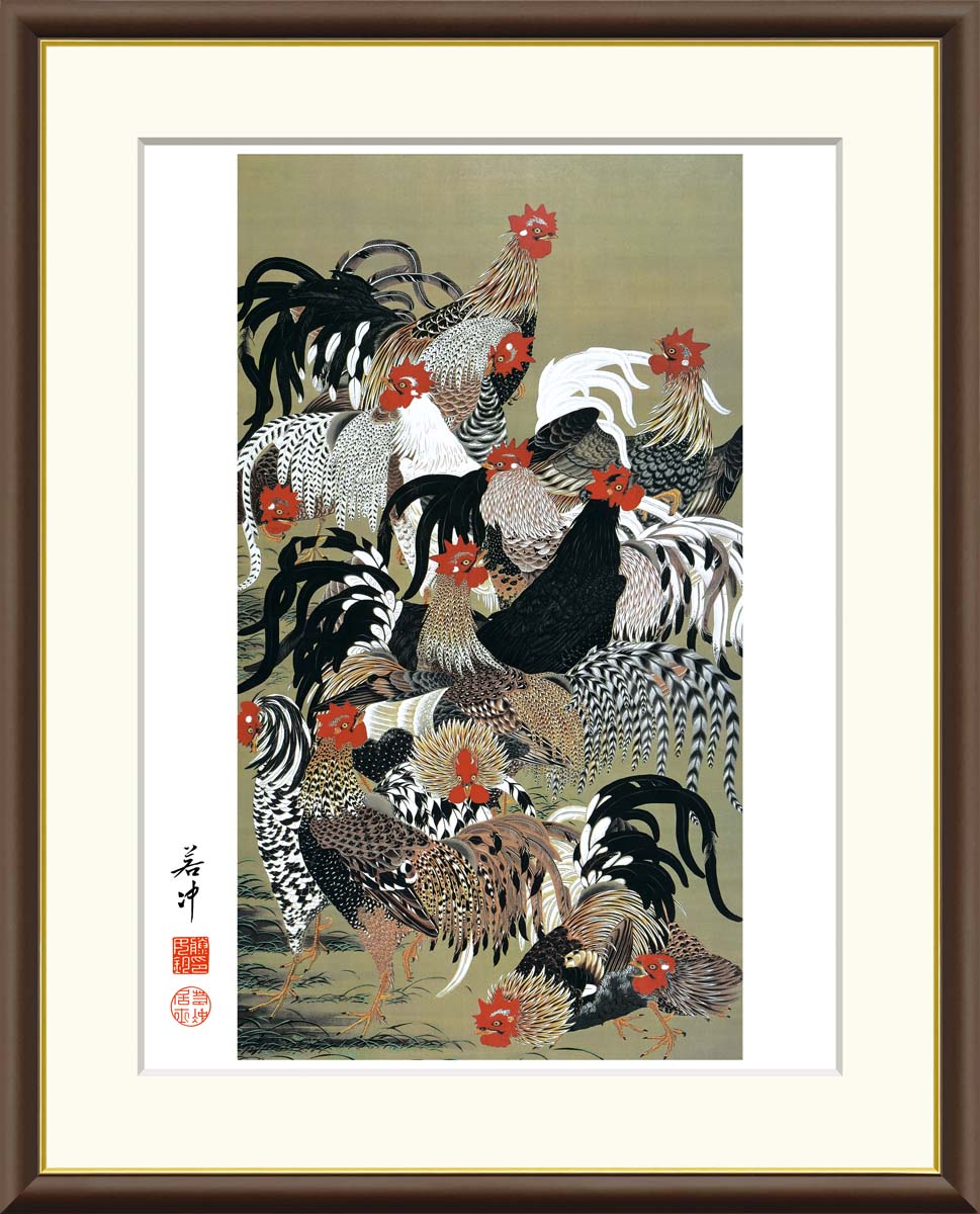 楽天市場】絵画 アート フレーム 伊藤若冲 群鶏図 送料無料 J2-061 F8