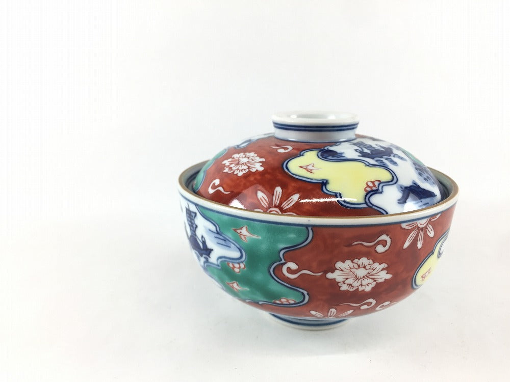 ss7950 【中古】 伊万里焼 茶壺 緑 花鳥 絵付け 陶器 焼物 つぼ 蓋付