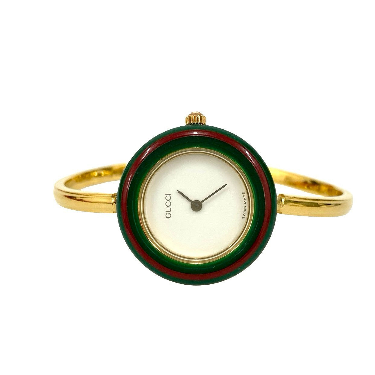 GUCCIグリーンベゼル アナログ時計 金属バンド GUCCIグリーンベゼル