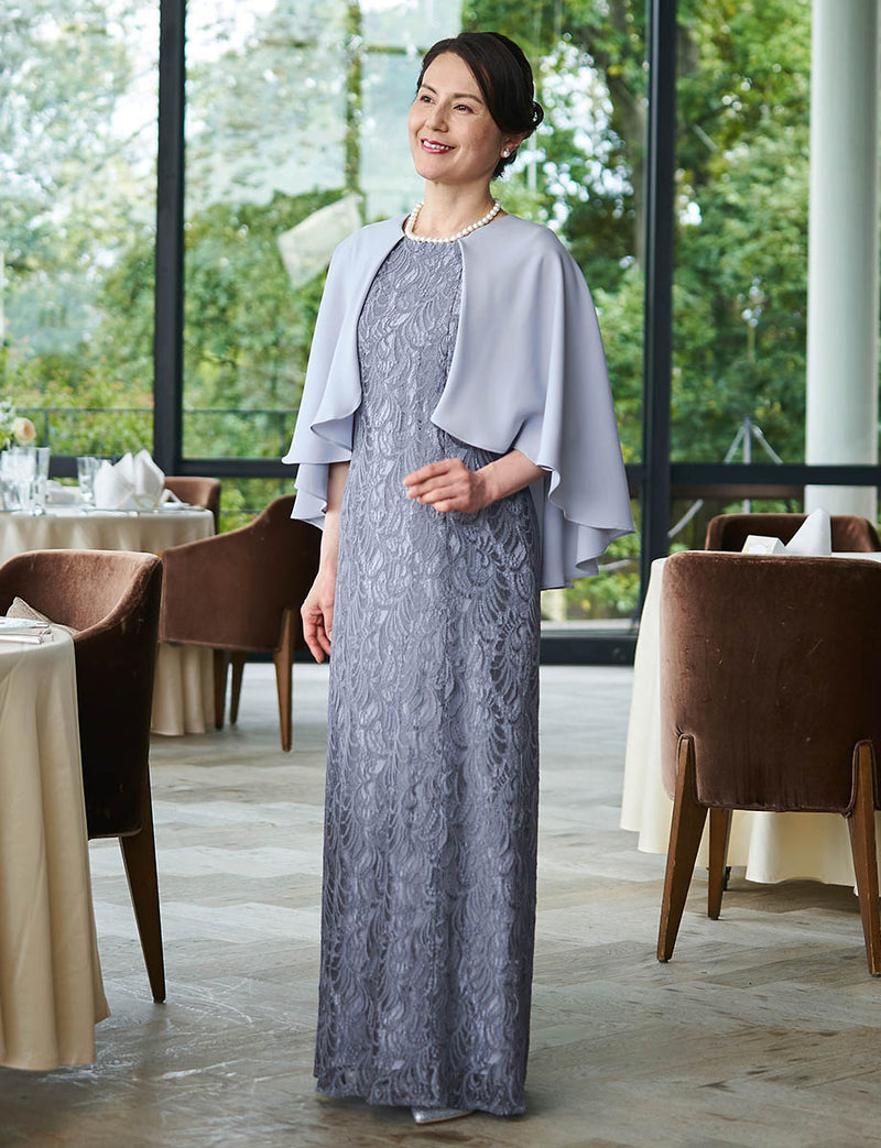 結婚式 母親ドレス グレー・マザーズドレスケープ付き MD0401-GY|新郎