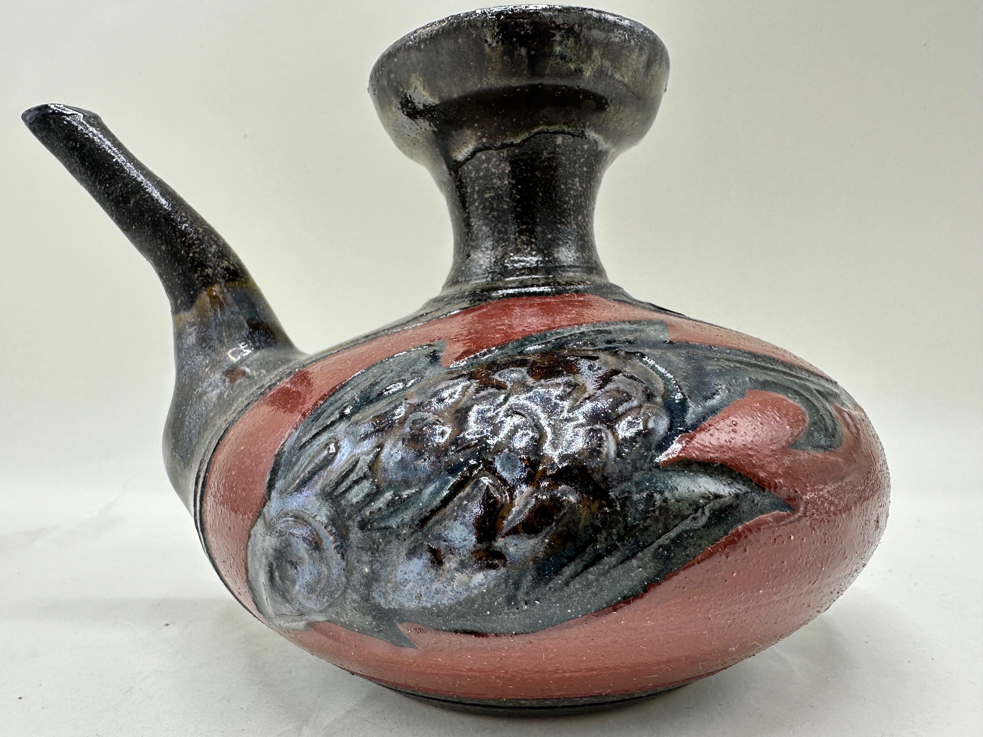 壺屋焼 赤絵魚紋壺 伝統工芸 花瓶 沖縄 やちむん 陶芸 壺 【公式通販】