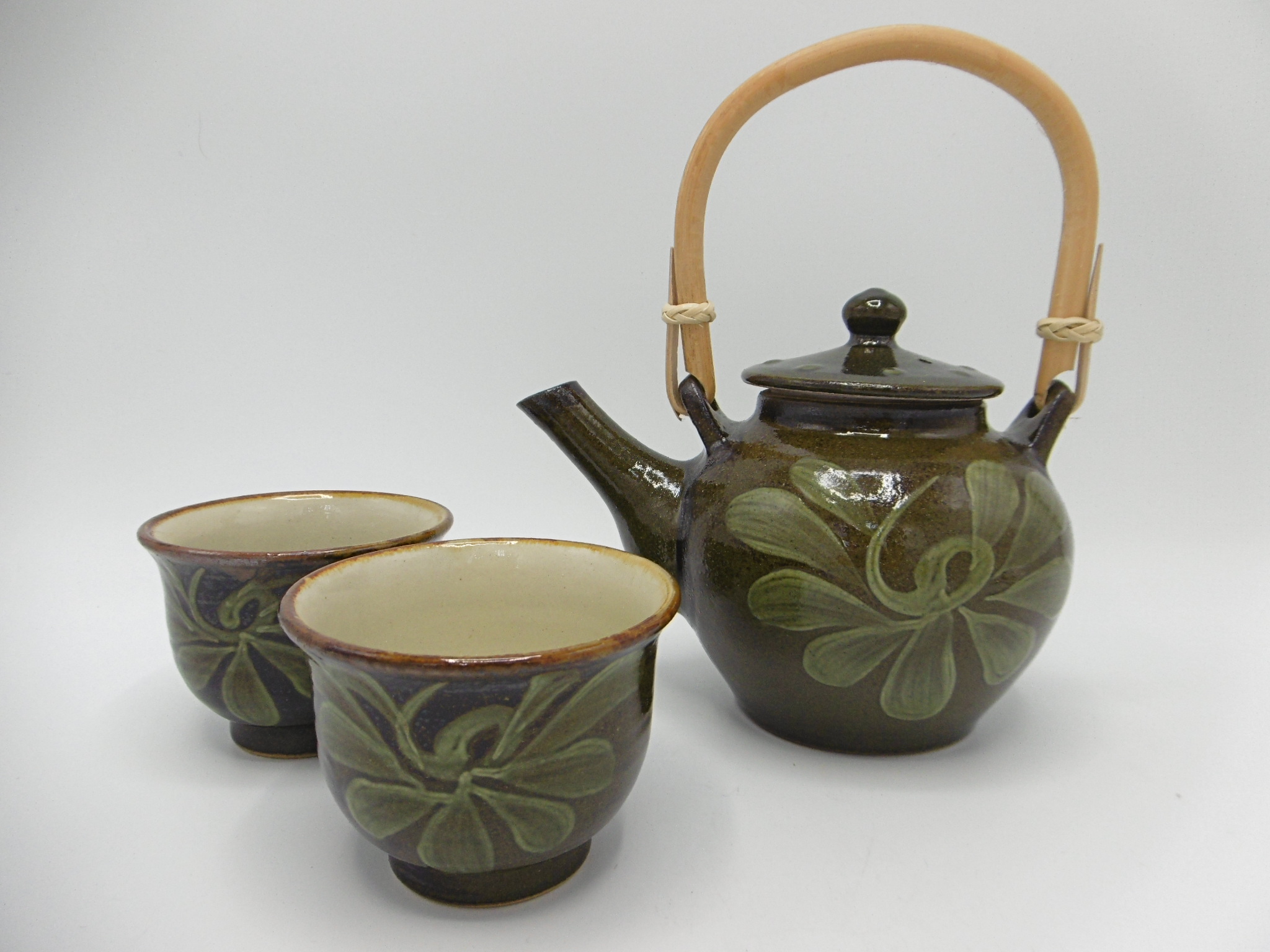 緑泥万古焼き手造り急須とお揃いの湯冷まし2点セット