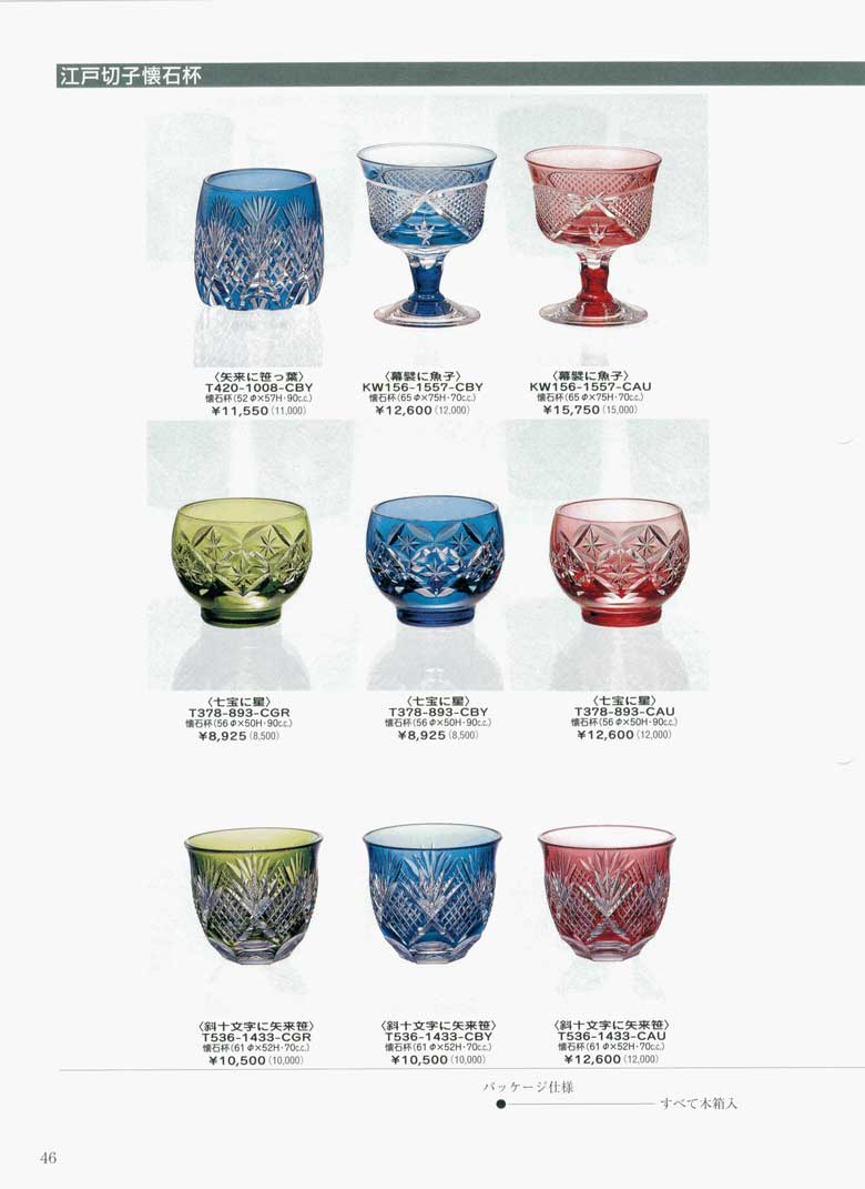 伝統工芸 江戸切子 カガミクリスタル 懐石杯 盃 一對 共箱 V 7506 食器